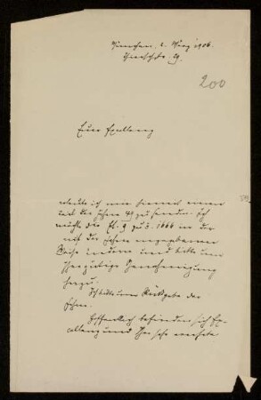 200: Brief von Karl von Unzer an Gottlieb Planck, München, 2.3.1906