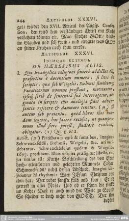 Articulus XXXVI. Idemque Ultimus. De Haeresibus Aliis