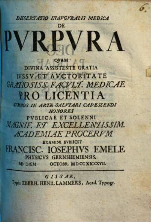 Diss. inaug. med. de purpura