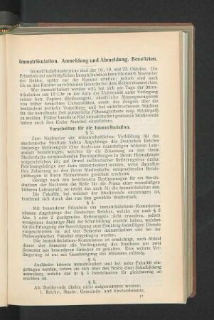 Immatrikulation. Anmeldung und Abmeldung. Benefizien.