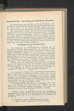 Immatrikulation. Anmeldung und Abmeldung. Benefizien.