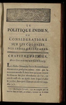 LE POLITIQUE INDIEN, OU CONSIDERATIONS SUR LES COLONIES DES INDES ORIENTALES. CHAPITRE PREMIER. - CHAPITRE VII.
