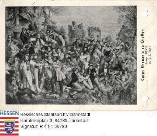 Gießen, Burschenschaft Corps Rhenania / Gruppenbild vor Burgkulisse im Sommersemester 1841