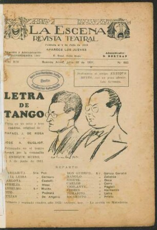 Letra de tango : pieza en un acto y tres cuadros