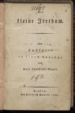 Der kleine Irrthum : Ein Lustspiel in einem Aufzuge