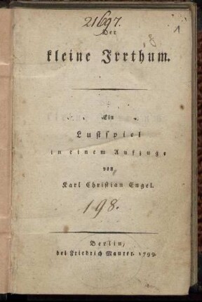 Der kleine Irrthum : Ein Lustspiel in einem Aufzuge