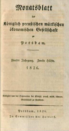 Fünfter Jahrgang. Zweite Hälfte. 1826.