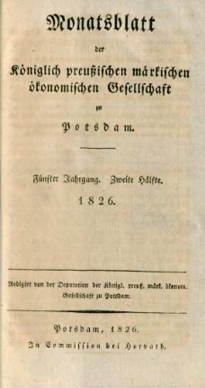 Fünfter Jahrgang. Zweite Hälfte. 1826.