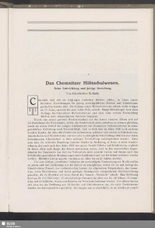Das Chemnitzer Hilfsschulwesen