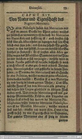 Caput XIV. Von Natur und Eigenschafft des Fugitivi Mercurii