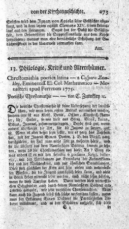 13. Philologie, Kritik und Alterthümer.