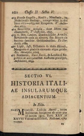 Sectio VI. Historia Italiae Insularumque Adiacentium