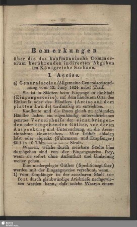 Bemerkungen über die das kaufmännische Commercium berührenden indirecten Abgaben im Königreiche Sachsen