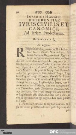 Ioachimi Hassaei Differentiae Ivris Civilis Et Canonici, Ad seriem Pandectarum.