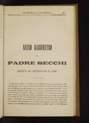 Nuevo barómetro del Padre Secchi Director del Observatorio de Roma.
