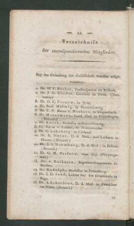 Verzeichniss der correspondirenden Mitglieder