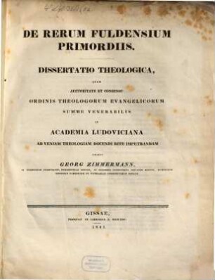 De rerum Fuldensium primordiis : dissertatio theologica