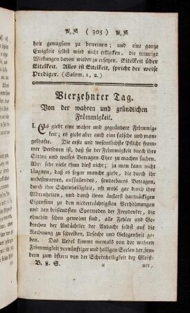 305-308, Vierzehnter Tag. Von der wahren und gründlichen Frömmigkeit