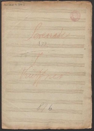 Divertimentos, fl (vl), guit, op. 43, HenK 43, A-Dur - BSB Mus.Schott.Ha 974-2 : [title page, red chalk:] Serenade // p.[?] // Küffner