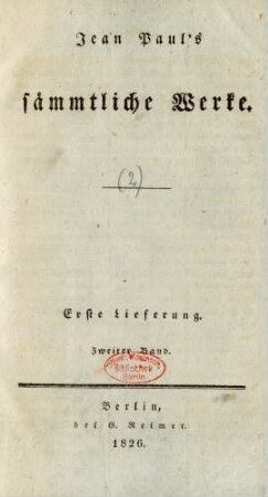 Bd. 2 = Lfg. 1, Bd. 2, Theil 2: Jean Paul's sämmtliche Werke