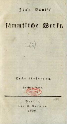 Bd. 2 = Lfg. 1, Bd. 2, Theil 2: Jean Paul's sämmtliche Werke