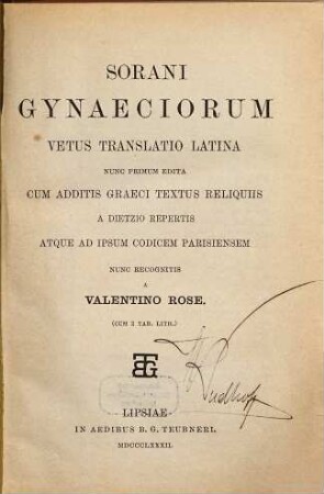 Sorani Gynaeciorum vetus translatio latina