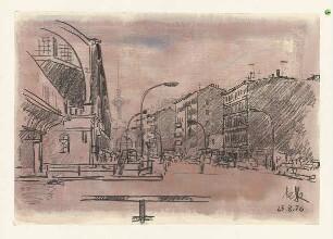 Colorierte Kreidezeichnung von Karl-Heinz Klingbeil: Erich-Steinfurth-Straße nahe des Ostbahnhofs (1976)