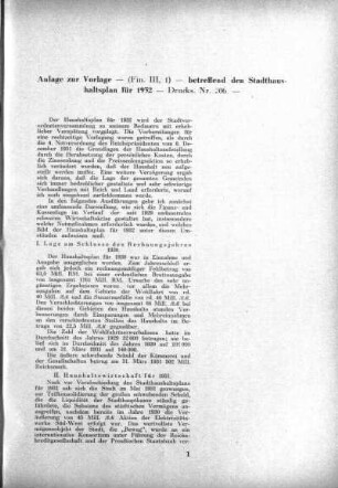Anlage: Anlage zur Vorlage - (Fin. III, 1) - betreffend den Stadthaushaltsplan für 1932 - Drucks. Nr. 206 -