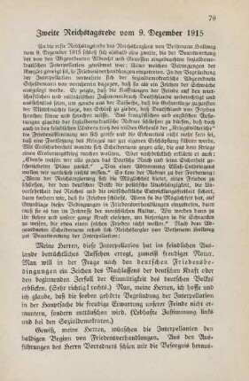 Zweite Reichstagsrede vom 9. Dezember 1915