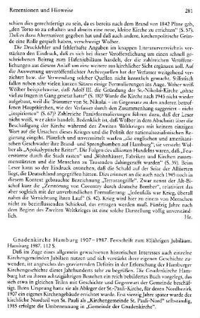 Gnadenkirche Hamburg 1907 - 1987, Festschrift zum 80jährigen Jubiläum : Hamburg 1987