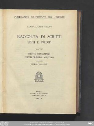Vol. 4: Diritto Musulmao Diritti Orientali Cristiani