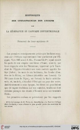 Sér. 2: Historique des connaissances des anciens sur la géogrpahie de l'Afrique septentrionale