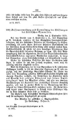Kassenverwaltung und Verwaltung der Stiftungen bei städtischen Gymnasien : [III. Gymnasien und Realschulen]