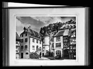 Grafschaftsmuseum bzw. ehemaliges Rathaus mit Treppe, Turm und Vorplatz und Schuhwaren Karl Dreßler
