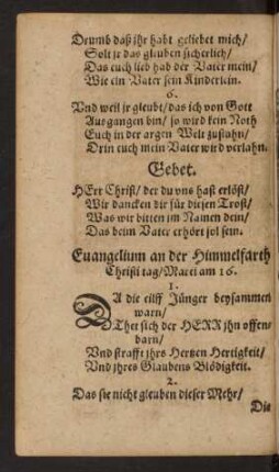 Evangelium an der Himmelfarth Christi tag ...