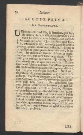 Lectio Prima. De Urbanitate
