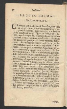Lectio Prima. De Urbanitate