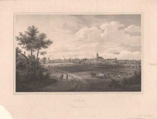 Ansicht von Burg, Lithogr., um 1860 : Burg / nach der Natur gez. u. lith. v. Gustav Frank. - Brandenburg : Adolph Müller , [um 1860]. - 1 Kunstbl. : Lithogr. ; 47 x 29 cm