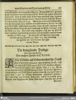 Die dreyzehende Predigt, über das erste Gebot, Von wahrer Furcht Gottes