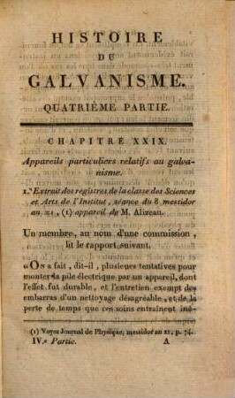 Histoire du Galvanisme; et analyse des différens ouvrages publiés sur cette découverte, depuis son origine jusqu'à ce jour, 4