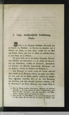 1. Lage, muthmaßliche Entstehung, Name