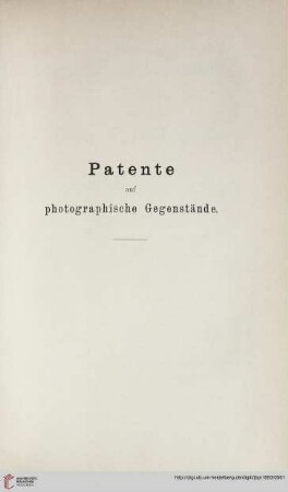 Patente auf photographische Gegenstände