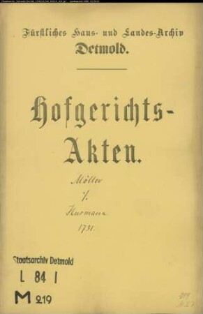 Möller, Henrich Bernd zu Barntrup gegen Hermann Ludwig Husmann zu Barntrup - Schuldforderung