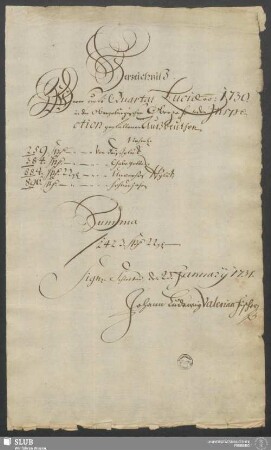 Verzeichniß Derer aufs Quartal Luciæ a[nn]o 1730. in der Obergebürgischen Oberzehenden Inspection gefallenen Außbeuthen ... Schlettau, den 23. January 1731 - XVII 103 4. (1730,L)