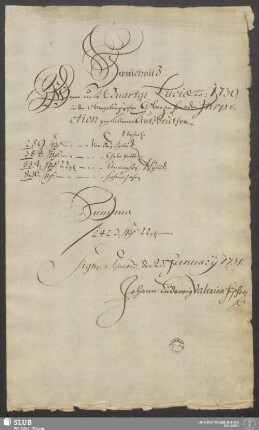 Verzeichniß Derer aufs Quartal Luciæ a[nn]o 1730. in der Obergebürgischen Oberzehenden Inspection gefallenen Außbeuthen ... Schlettau, den 23. January 1731 - XVII 103 4. (1730,L)