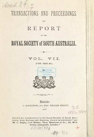 Transactions of the Royal Society of South Australia : incorporating the Records of the South Australian Museum. 7. 1883/84