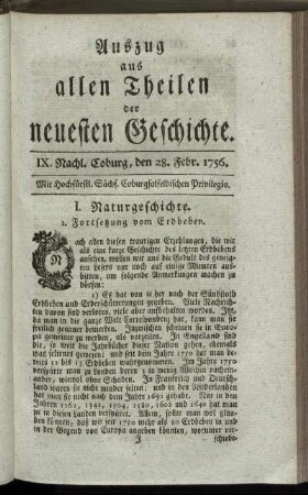 IX. Nachl. Coburg, den 28. Febr. 1756.