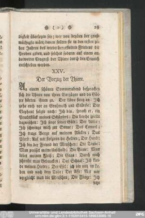 XXV. Der Vorzug der Thiere.