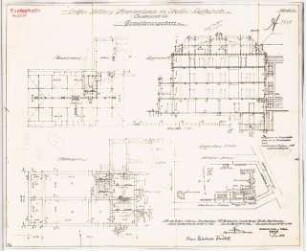Rittberg Krankenhaus, Berlin-Lichterfelde. Zum Projekt gehörend: Böhmer & Petrich. Rittberg Krankenhaus, Berlin-Lichterfelde. Um- und Neubau: Erweiterungsbau: Lageplan 1:1000, Grundriss Kellergeschoss, Dachboden; Längsschnitt 1:100
