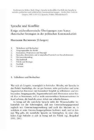 Sprache und Konflikt. Einige zeichentheoretische Überlegungen zum Status rhetorischer Strategien in der politischen Kommunikation